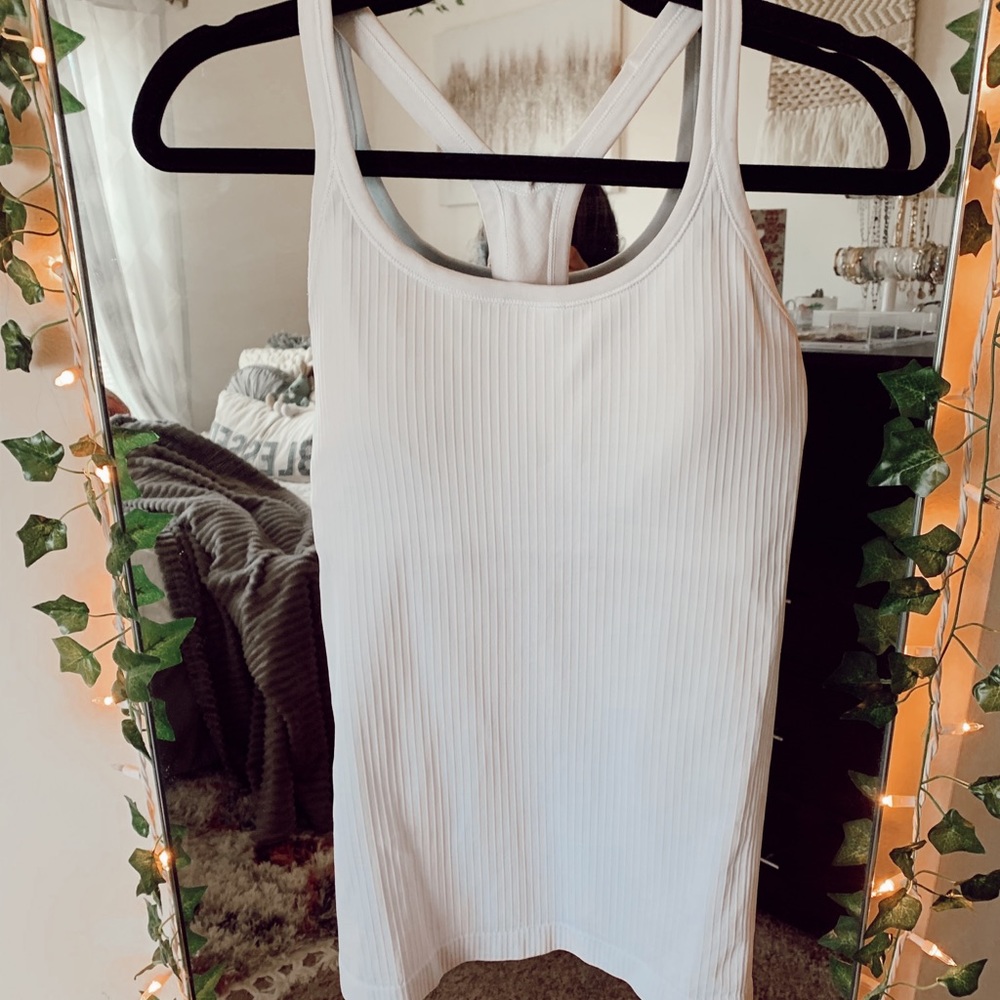white lululemon ebb to street tank top